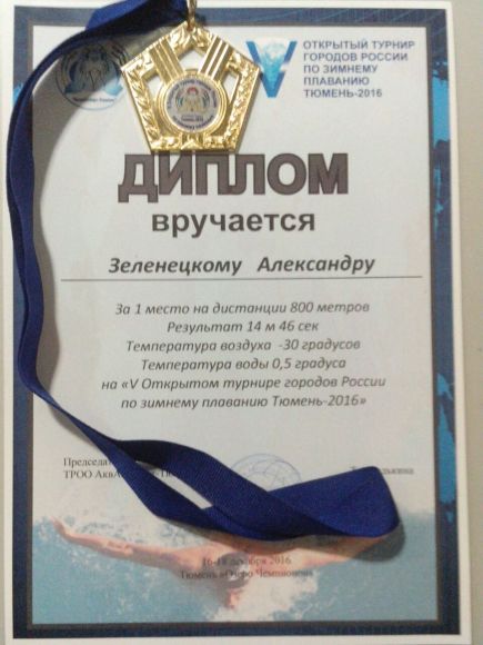Александр Зеленцкий завоевал шесть медалей V открытого турнира городов России по зимнему плаванию.
