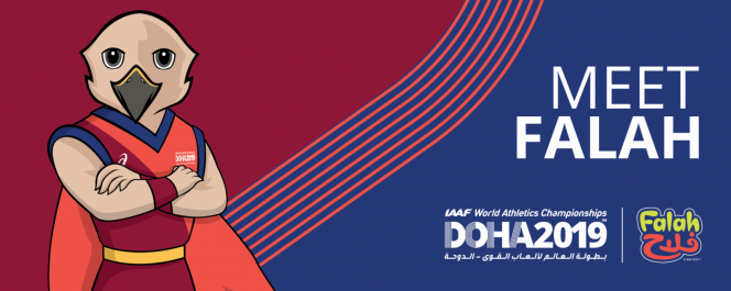 На фото: талисман чемпионата мира по легкой атлетике в Катаре сокол Фалах