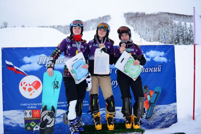 Дарья Фадеева (слева) - серебряный призер 4-го этапа Кубка России по сноуборду