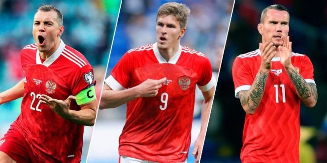 Артем Дзюба, Александр Соболев, Антон Заболотный. Фото: РФС, РИА Новости/Алексей Филиппов