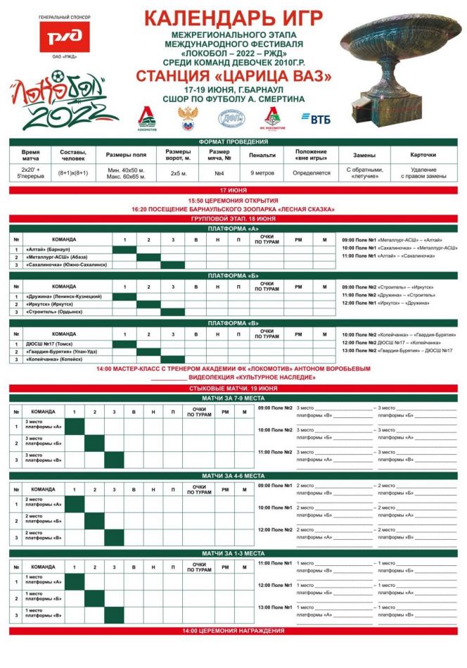 17-19 июня. Барнаул. Стадион СШОР Алексея Смертина. Межрегиональный финал Международного фестиваля "Локобол-РЖД" среди девочек до 13 лет 