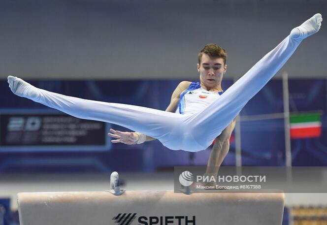 Сергей Найдин выполняет упражнения на коне. Фото: РИА Новости/ Максим Богодвид