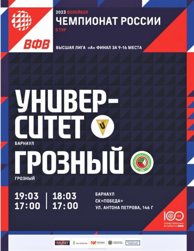 18-19 марта. Барнаул. СК «Победа». Чемпионат России. Мужчины. Высшая лига «А». Финальный турнир за 9-16 места. 5-й тур. «Университет» (Барнаул) – «Грозный» (Грозный) 