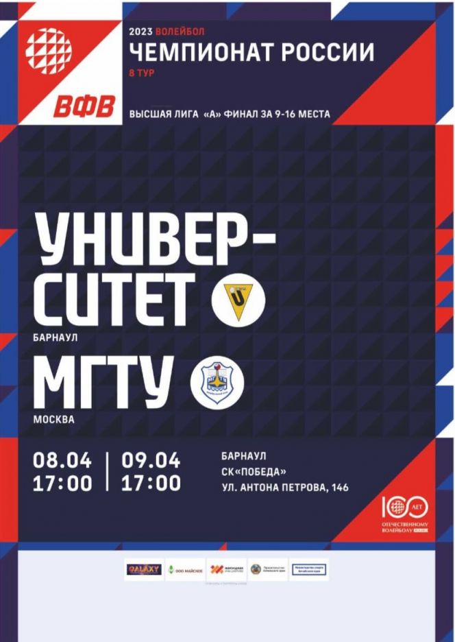 8-9 апреля. Барнаул. СК «Победа». Чемпионат России. Мужчины. Высшая лига «А». Финальный турнир за 9−16 места. 8-й тур. «Университет» (Барнаул) - МГТУ (Москва)