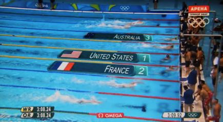 Андрей Гречин в составе олимпийской сборной России занял четвёртое место в финале эстафеты 4x100 метров вольным стилем.