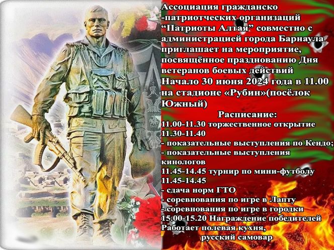 30 июня в Барнауле состоится спортивный фестиваль, посвященный Дню ветеранов боевых действий