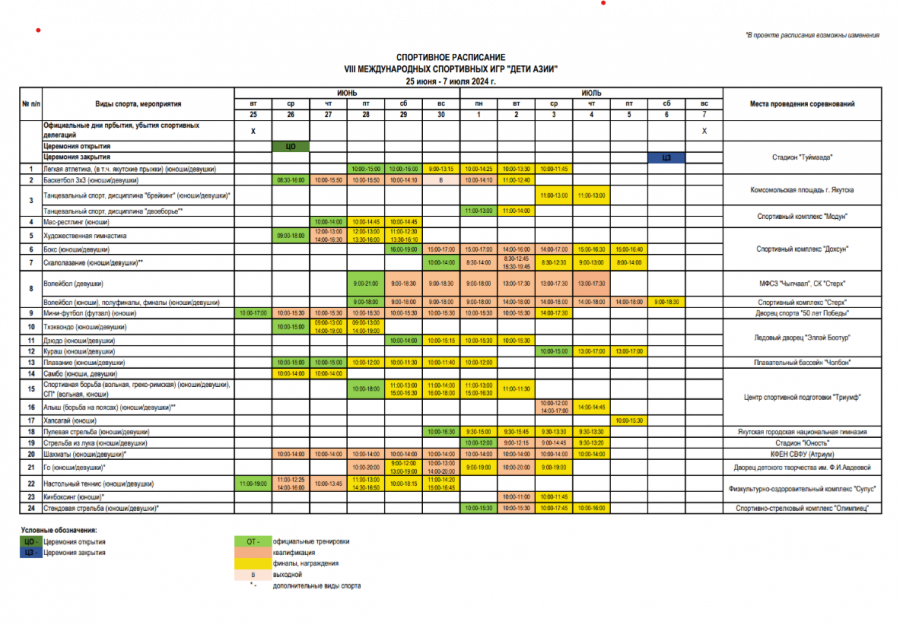 Спортивное расписание