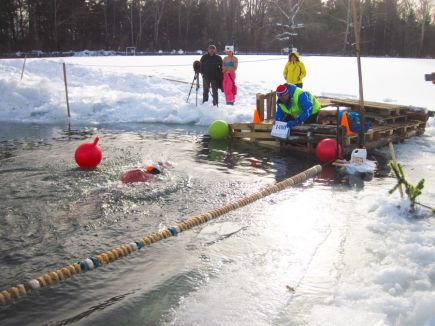 Сибирские моржи совершили в Барнауле суточный эстафетный заплыв в ледяной воде, посвящённый Дню защитника Отечества и 72-й годовщине  Победы в Великой Отечественной войне.
