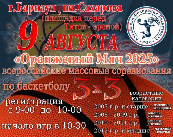 9 августа. Барнаул. Площадь Сахарова. Всероссийские соревнования по баскетболу 3×3 «Оранжевый мяч»