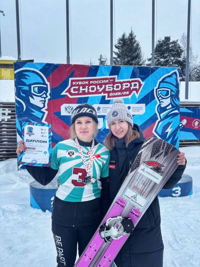 Мария Травиничева с тренером Александрой Макаренко. Фото: СШОР "Горные лыжи"