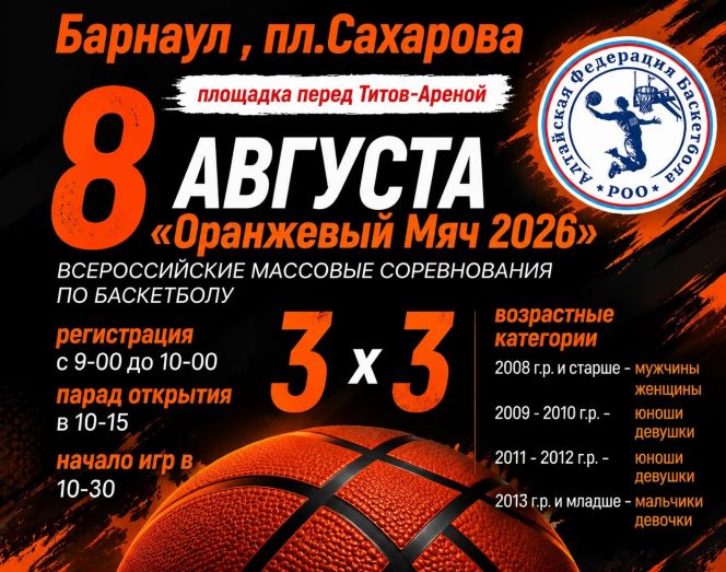 8 августа. Барнаул. Площадь Сахарова. Всероссийские массовые соревнования «Оранжевый мяч»