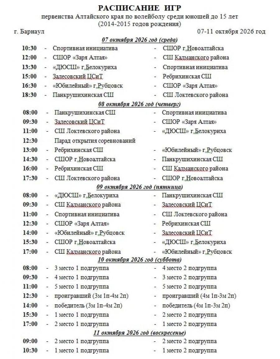 7-11 октября. Барнаул. ФОК «Виктория» Первенство Алтайского края среди юношей до 14 лет