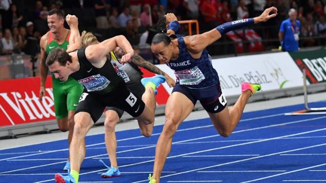 Чемпионат Европы в Берлине. На финише Сергей Шубенков и Мартино-Лагард. Фото: AFP 