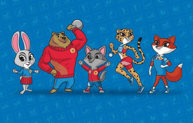 Медведь Потап, леопард Вика, лиса Василиса, зайка Лиза и волчонок Макар - талисманы Фестивалей ГТО. Фото:  Пресс-служба Федерального оператора комплекса ГТО
