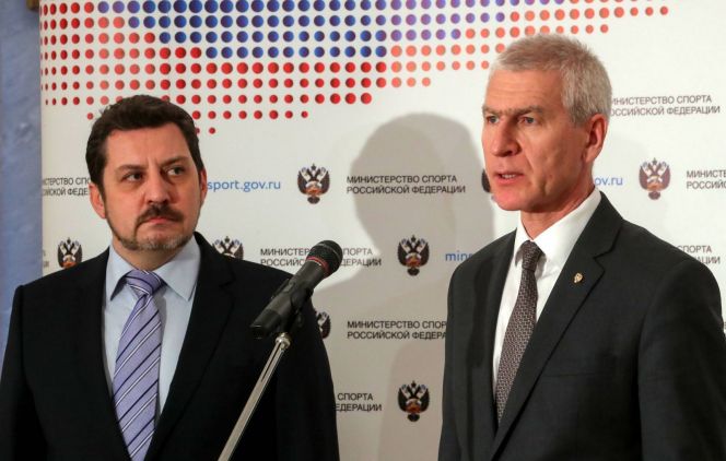 Глава ВФЛА Евгений Юрченко и министр спорта РФ Олег Матыцин. Фото: Сергей Карпухин/ТАСС