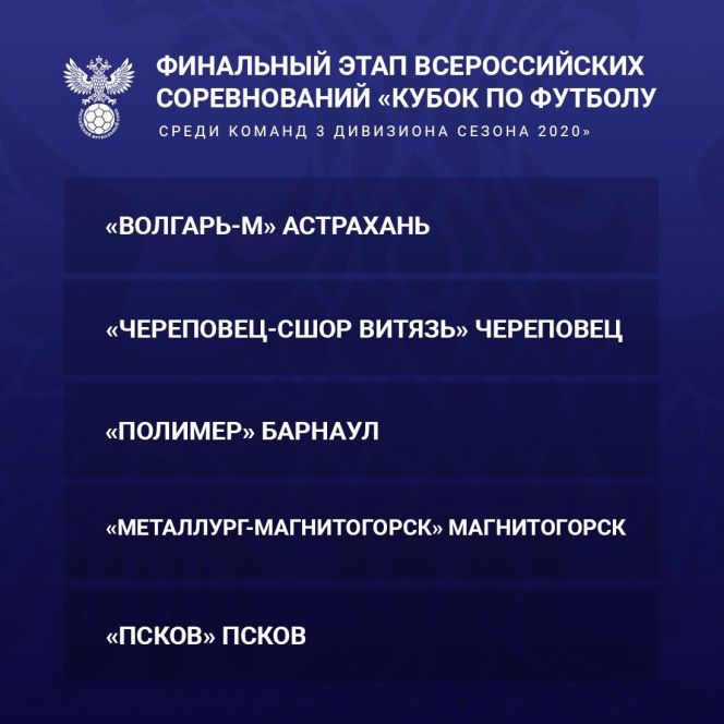 Стали известны соперники барнаульского "Полимера" в финальном турнире Кубка России среди команд 3-го дивизиона