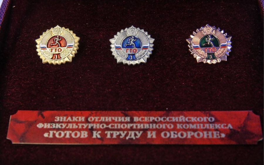 Знаки ГТО образца 2015 года. Фото: Вячеслав Прокофьев/ТАСС